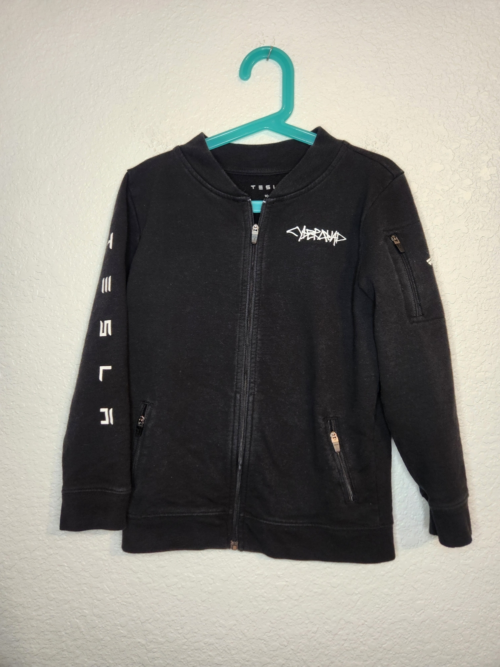 Tesla cyberquad bomber Black Graphic Zip-Up Kids Jacket - Tesla youth 10 11